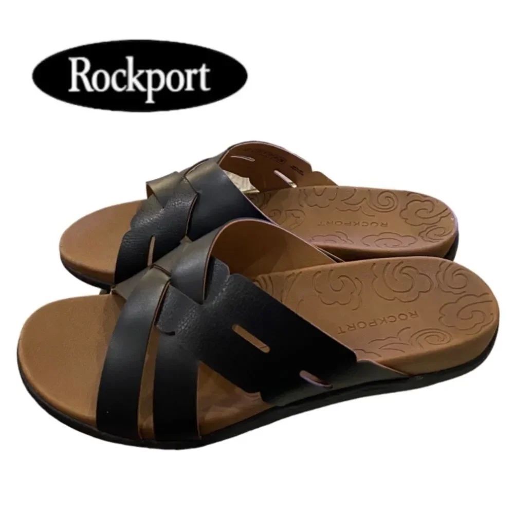 ROCKPORT Women's Ridge Woven Black Slide Sandals NEW 9.5 9.5W